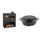 Set Küchenofen / Küchenhexe mit Backofen und Kochplatte Prity, Modell 1P34, Leistung 10.1kW + Gusseisen Topf Flach Solagio, Black Onyx, Ф28 | Kaminofen - Holzofen mit Backfach | Kaminofen |