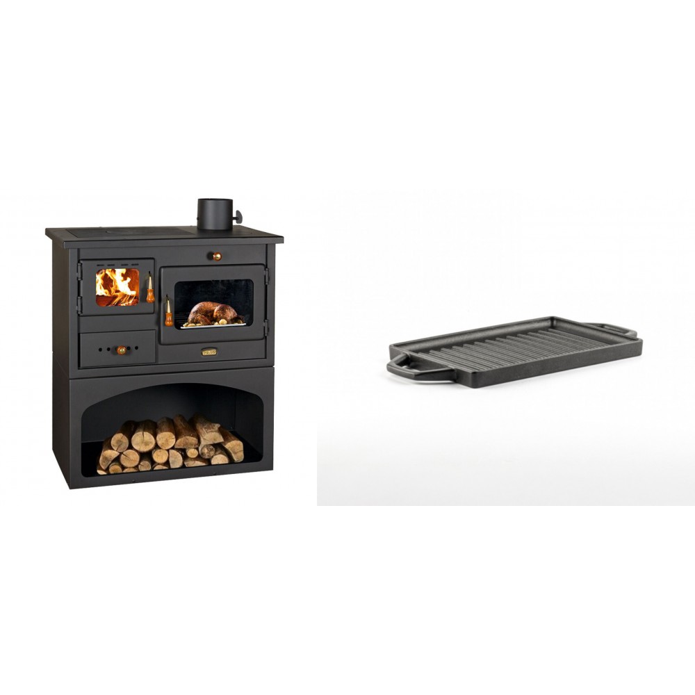 Set Küchenofen / Küchenhexe mit Backofen und Kochplatte Prity, Modell 1P34, Leistung 10.1kW + Mini-Grillplatte aus Gusseisen Solagio, 15.5x22.5cm | Kaminofen - Holzofen mit Backfach | Kaminofen |