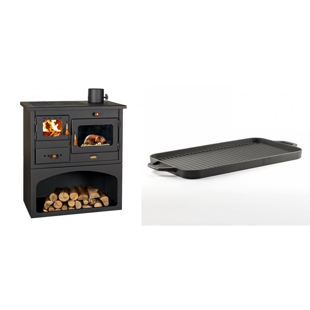 Set Küchenofen / Küchenhexe mit Backofen und Kochplatte Prity, Modell 1P34, Leistung 10.1kW + Große Grillplatte aus Gusseisen Solagio, 25x44cm | Kaminofen - Holzofen mit Backfach | Kaminofen |