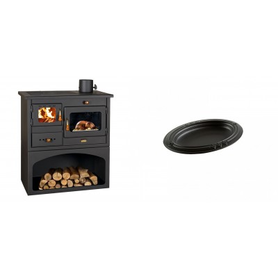 Set Küchenofen / Küchenhexe mit Backofen und Kochplatte Prity, Modell 1P34, Leistung 10.1kW + Gusseiserne auflaufform Solagio oval, 17x28cm - Kaminofen - Holzofen mit Backfach