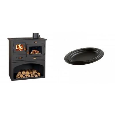 Set Küchenofen / Küchenhexe mit Backofen und Kochplatte Prity, Modell 1P34, Leistung 10.1kW + Gusseiserne auflaufform Solagio oval, 25x33cm - Kaminofen - Holzofen mit Backfach