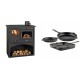 Set Küchenofen / Küchenhexe mit Backofen und Kochplatte Prity, Modell 1P34, Leistung 10.1kW + Gusseisen Topf Set aus 3 teilen Solagio, Black Onyx | Kaminofen - Holzofen mit Backfach | Kaminofen |