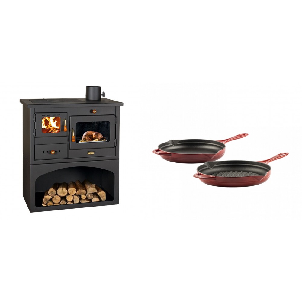 Set Küchenofen / Küchenhexe mit Backofen und Kochplatte Prity, Modell 1P34, Leistung 10.1kW + Gusseisen Topf Set aus 2 teilen Solagio, Rubin