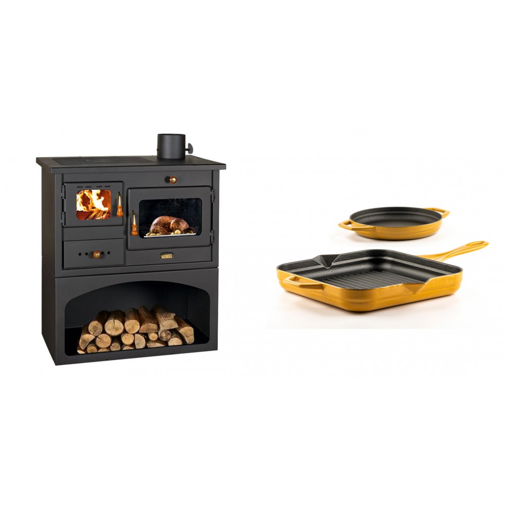 Set Küchenofen / Küchenhexe mit Backofen und Kochplatte Prity, Modell 1P34, Leistung 10.1kW + Gusseisen Topf Set aus 2 teilen Solagio, Dijon