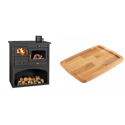 Set Küchenofen / Küchenhexe mit Backofen und Kochplatte Prity, Modell 1P34, Leistung 10.1kW + Holz untersetzer für gusseisenplatte Solagio HSST2131 - Kaminofen - Holzofen mit Backfach