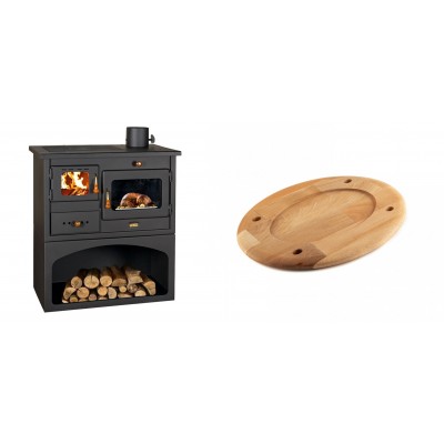 Set Küchenofen / Küchenhexe mit Backofen und Kochplatte Prity, Modell 1P34, Leistung 10.1kW + Holz untersetzer für ovale platte Solagio HSOISK2533, 25x33cm - Kaminofen - Holzofen mit Backfach