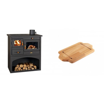 Set Küchenofen / Küchenhexe mit Backofen und Kochplatte Prity, Modell 1P34, Leistung 10.1kW + Holz untersetzer für mini-gusseisenplatte Solagio HSDDHP1522 - Kaminofen - Holzofen mit Backfach