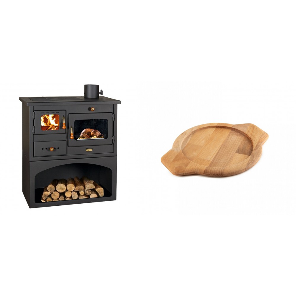 Set Küchenofen / Küchenhexe mit Backofen und Kochplatte Prity, Modell 1P34, Leistung 10.1kW + Holz untersetzer für gusseisenschüssel Solagio HSYKTV22 | Kaminofen - Holzofen mit Backfach | Kaminofen |