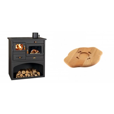 Set Küchenofen / Küchenhexe mit Backofen und Kochplatte Prity, Modell 1P34, Leistung 10.1kW + Holz untersetzer für gusseisenplatte Solagio HSYSAK20 - Kaminofen - Holzofen mit Backfach