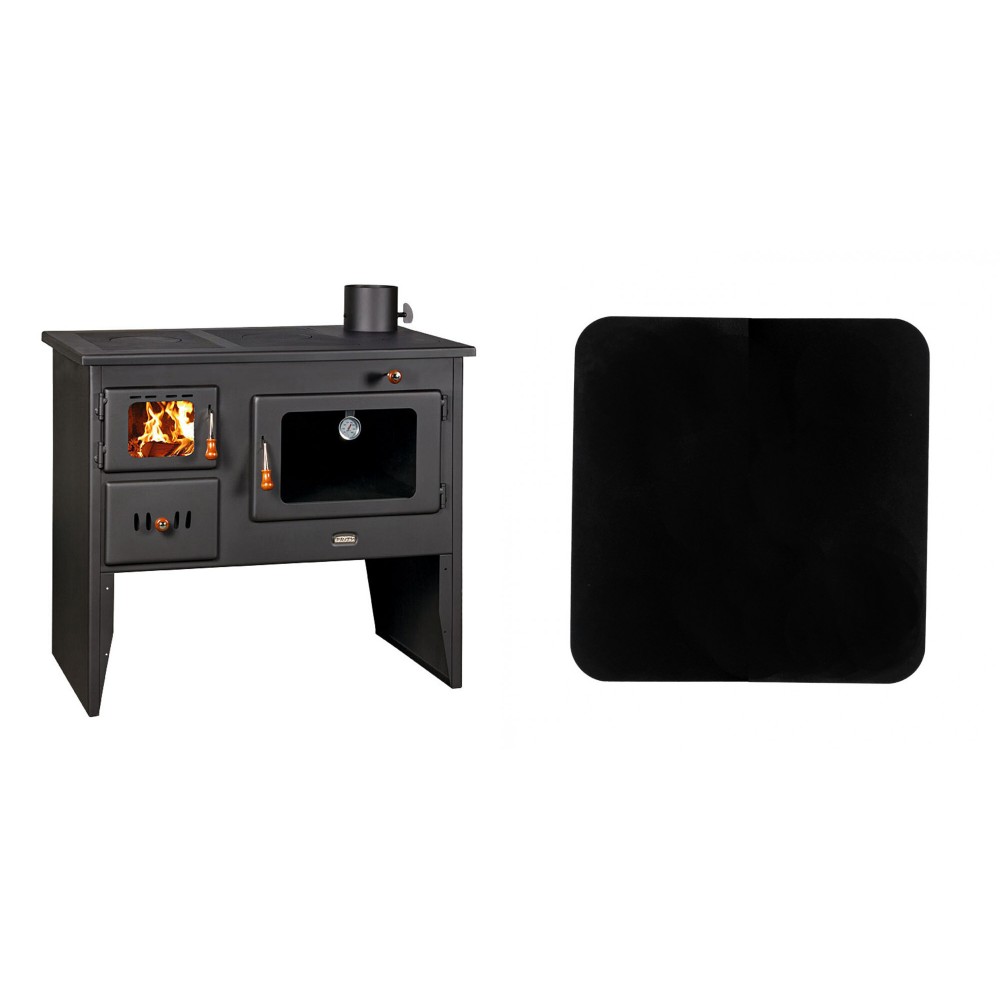 Set Küchenofen / Küchenhexe mit Backofen und Kochplatte Prity, Modell 2P41, Leistung 15.2kW, Füße + Funkenschutzplatte Stahl 2mm, Größe 98x98cm