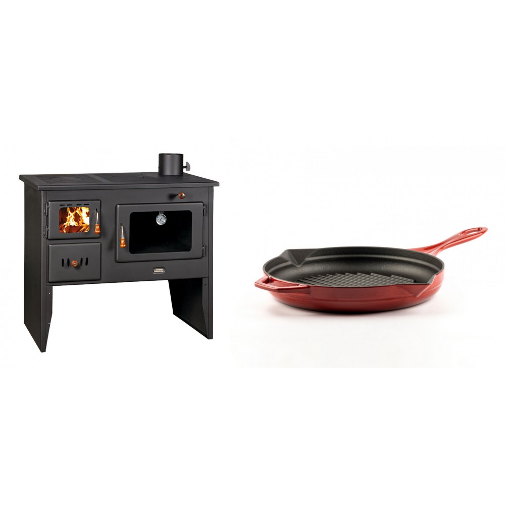 Set Küchenofen / Küchenhexe mit Backofen und Kochplatte Prity, Modell 2P41, Leistung 15.2kW, Füße + Emaillierte grillpfanne Gusseisen Solagio, Rubin, Ф24cm