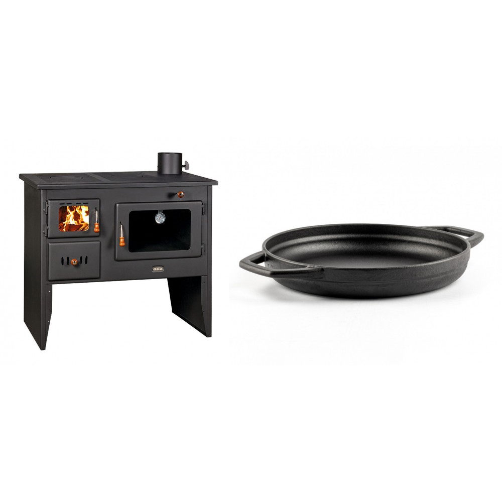Set Küchenofen / Küchenhexe mit Backofen und Kochplatte Prity, Modell 2P41, Leistung 15.2kW, Füße + Emaillierte gusseisenpfanne mit zwei Griffen Solagio, Black Onyx, Ф22cm