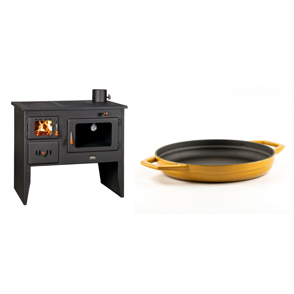 Set Küchenofen / Küchenhexe mit Backofen und Kochplatte Prity, Modell 2P41, Leistung 15.2kW, Füße + Emaillierte gusseisenpfanne mit zwei Griffen Solagio, Dijon, Ф22cm