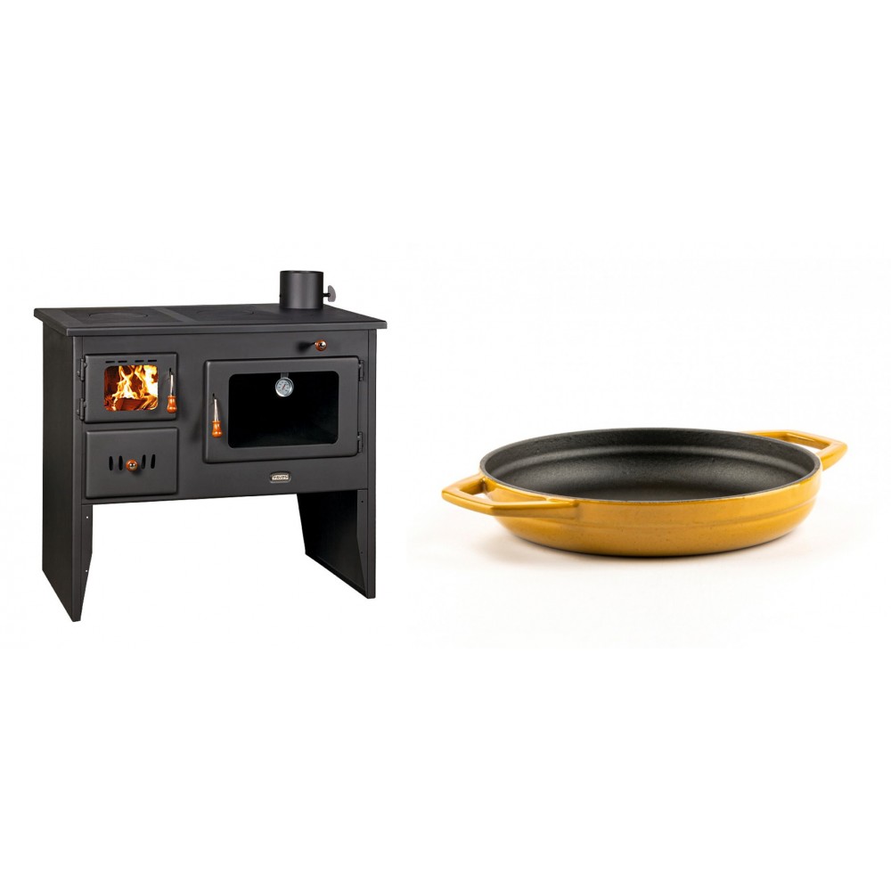 Set Küchenofen / Küchenhexe mit Backofen und Kochplatte Prity, Modell 2P41, Leistung 15.2kW, Füße + Emaillierte gusseisenpfanne mit zwei Griffen Solagio, Dijon, Ф19cm