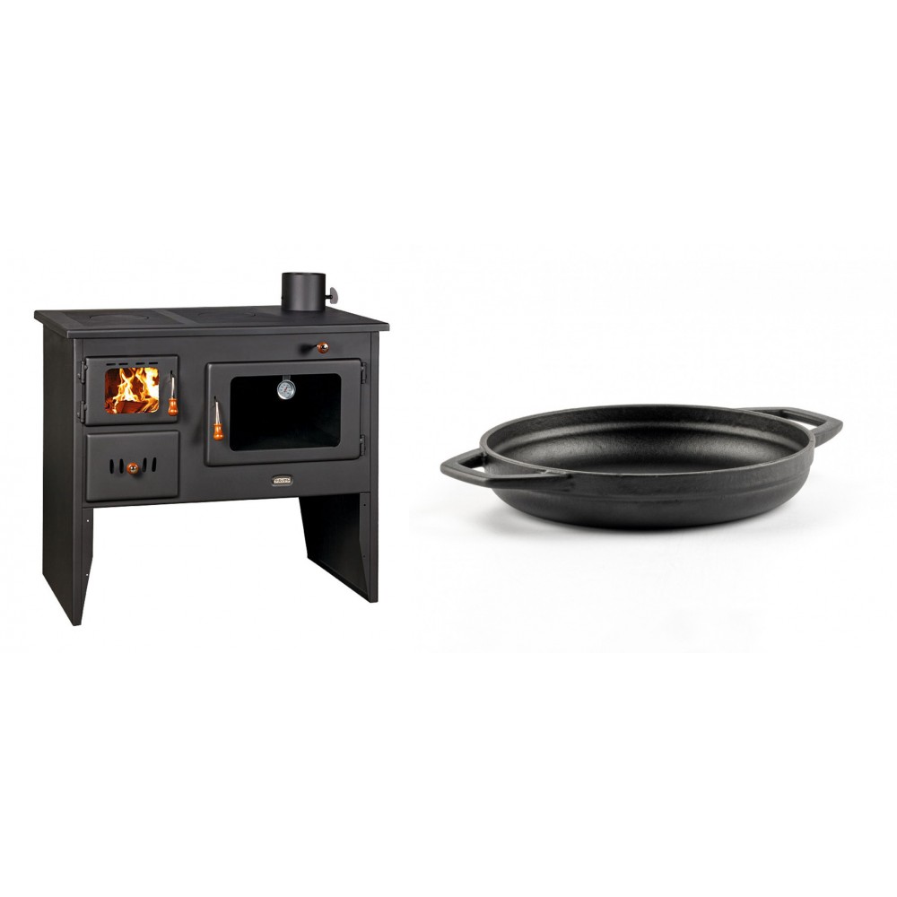 Set Küchenofen / Küchenhexe mit Backofen und Kochplatte Prity, Modell 2P41, Leistung 15.2kW, Füße + Emaillierte gusseisenpfanne mit zwei Griffen Solagio, Black Onyx, Ф19cm