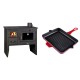 Set Küchenofen / Küchenhexe mit Backofen und Kochplatte Prity, Modell 2P41, Leistung 15.2kW, Füße + Emaillierte grillpfanne Gusseisen Solagio, Rubin, 26x32cm | Kaminofen - Holzofen mit Backfach | Prity |