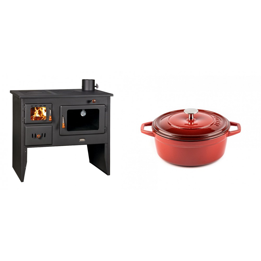 Set Küchenofen / Küchenhexe mit Backofen und Kochplatte Prity, Modell 2P41, Leistung 15.2kW, Füße + Gusseisen Topf Tiefer Solagio, Rubin, Ф20