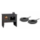 Set Küchenofen / Küchenhexe mit Backofen und Kochplatte Prity, Modell 2P41, Leistung 15.2kW, Füße + Gusseisen Topf Set aus 2 teilen Solagio, Black Onyx | Kaminofen - Holzofen mit Backfach | Prity |