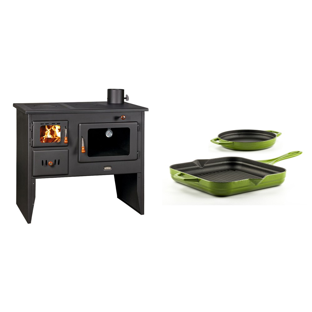 Set Küchenofen / Küchenhexe mit Backofen und Kochplatte Prity, Modell 2P41, Leistung 15.2kW, Füße + Gusseisen Topf Set aus 2 teilen Solagio, Bamboo