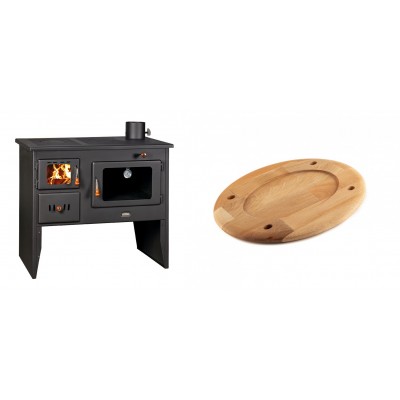 Set Küchenofen / Küchenhexe mit Backofen und Kochplatte Prity, Modell 2P41, Leistung 15.2kW, Füße + Holz untersetzer für ovale platte Solagio HSOISK2533, 25x33cm - Kaminofen - Holzofen mit Backfach