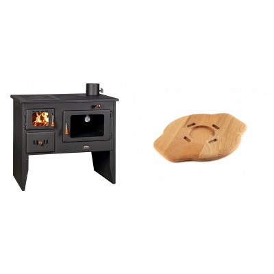 Set Küchenofen / Küchenhexe mit Backofen und Kochplatte Prity, Modell 2P41, Leistung 15.2kW, Füße + Holz untersetzer für gusseisenplatte Solagio HSYSAK20 - Kaminofen - Holzofen mit Backfach