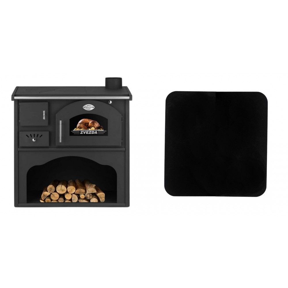 Set Küchenofen / Küchenhexe mit Backofen und Kochplatte Zvezda, Modell Classic GF, Leistung 5.9kW + Funkenschutzplatte Stahl 2mm, Größe 98x98cm