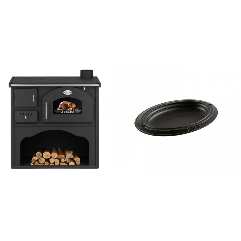 Set Küchenofen / Küchenhexe mit Backofen und Kochplatte Zvezda, Modell Classic GF, Leistung 5.9kW + Gusseiserne auflaufform Solagio oval, 25x33cm