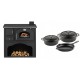 Set Küchenofen / Küchenhexe mit Backofen und Kochplatte Zvezda, Modell Classic GF, Leistung 5.9kW + Gusseisen Topf Set aus 3 teilen Solagio, Black Onyx | Kaminofen - Holzofen mit Backfach | Kaminofen |