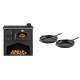 Set Küchenofen / Küchenhexe mit Backofen und Kochplatte Zvezda, Modell Classic GF, Leistung 5.9kW + Gusseisen Topf Set aus 2 teilen Solagio, Black Onyx | Kaminofen - Holzofen mit Backfach | Kaminofen |