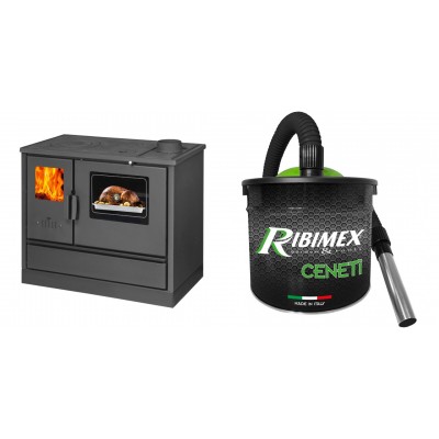 Set Küchenofen mit Backofen und Kochplatte Balkan Energy, Modell 4020, Obere Platte aus Gusseisen, Leistung 7.9kW + Elektrischer Aschesauger Ribimex, Modell Cenetì, Fassungsvermögen 15 L - Balkan Energy