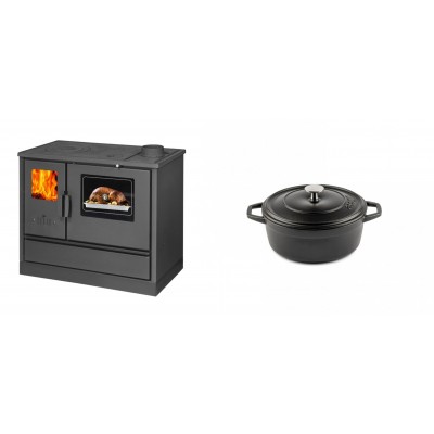 Set Küchenofen mit Backofen und Kochplatte Balkan Energy, Modell 4020, Obere Platte aus Gusseisen, Leistung 7.9kW + Gusseisen Topf Tiefer Solagio, Black Onyx, Ф12 - Balkan Energy