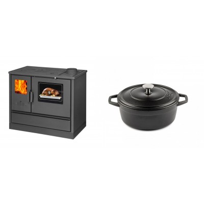 Set Küchenofen mit Backofen und Kochplatte Balkan Energy, Modell 4020, Obere Platte aus Gusseisen, Leistung 7.9kW + Gusseisen Topf Tiefer Solagio, Black Onyx, Ф20 - Balkan Energy