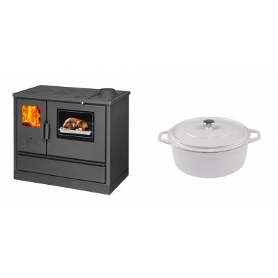 Set Küchenofen mit Backofen und Kochplatte Balkan Energy, Modell 4020, Obere Platte aus Gusseisen, Leistung 7.9kW + Gusseisen Topf Tiefer Solagio, Ivory, Ф20 - Balkan Energy