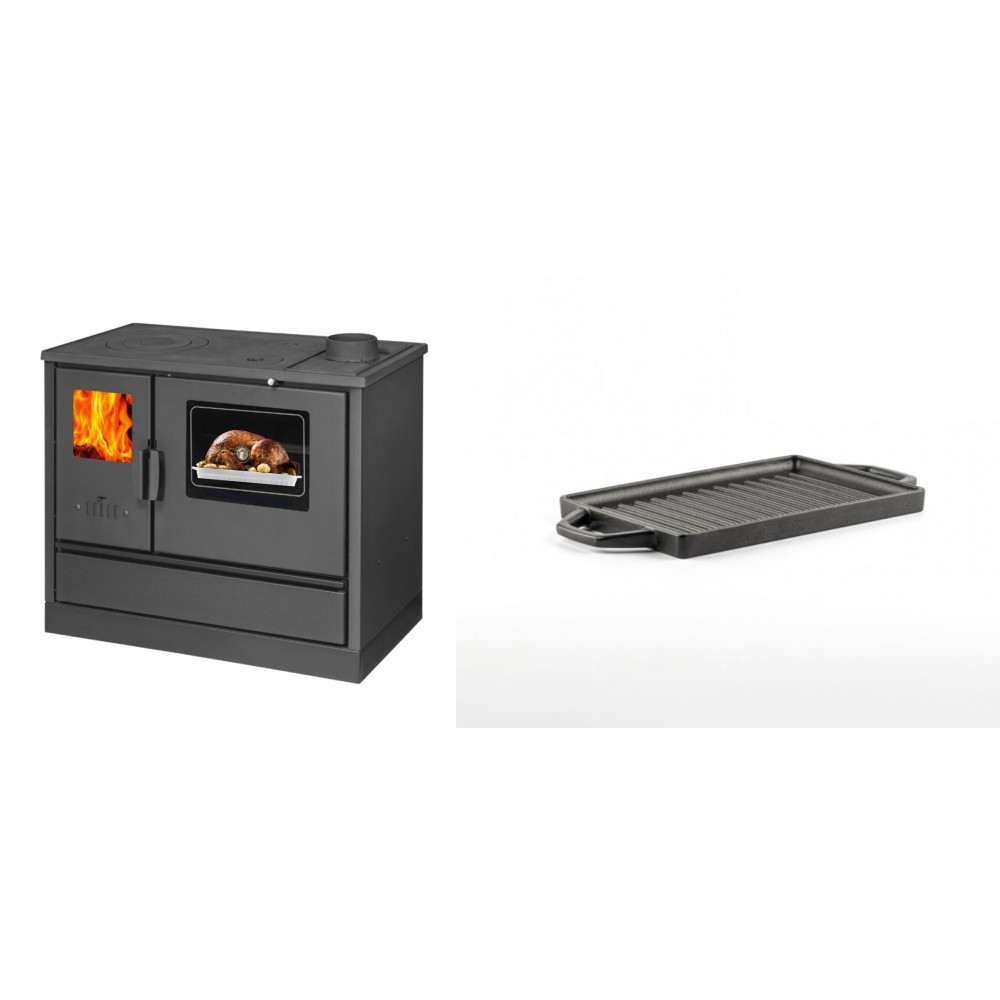 Set Küchenofen mit Backofen und Kochplatte Balkan Energy, Modell 4020, Obere Platte aus Gusseisen, Leistung 7.9kW + Mini-Grillplatte aus Gusseisen Solagio, 15.5x22.5cm