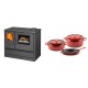 Set Küchenofen mit Backofen und Kochplatte Balkan Energy, Modell 4020, Obere Platte aus Gusseisen, Leistung 7.9kW + Gusseisen Topf Set aus 3 teilen Solagio, Rubin | Kaminofen - Holzofen mit Backfach | Kaminofen |