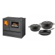 Set Küchenofen mit Backofen und Kochplatte Balkan Energy, Modell 4020, Obere Platte aus Gusseisen, Leistung 7.9kW + Gusseisen Topf Set aus 3 teilen Solagio, Black Onyx | Kaminofen - Holzofen mit Backfach | Kaminofen |