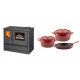 Set Küchenofen mit Backofen und Kochplatte Balkan Energy, Modell 4020, Obere Platte aus Gusseisen, Leistung 7.9kW + Gusseisen Topf Set aus 3 teilen Solagio, Rubin | Kaminofen - Holzofen mit Backfach | Kaminofen |