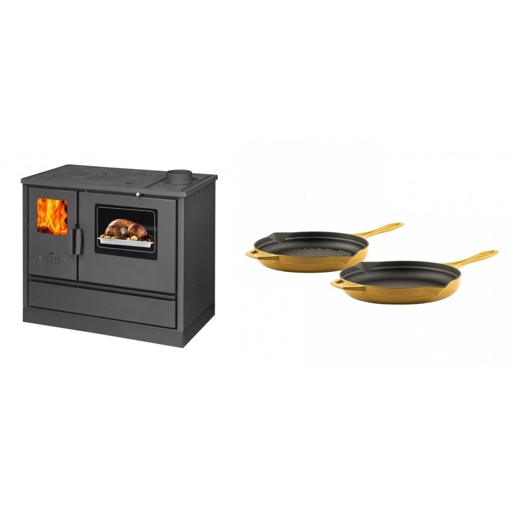 Set Küchenofen mit Backofen und Kochplatte Balkan Energy, Modell 4020, Obere Platte aus Gusseisen, Leistung 7.9kW + Gusseisen Topf Set aus 2 teilen Solagio, Dijon