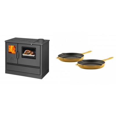 Set Küchenofen mit Backofen und Kochplatte Balkan Energy, Modell 4020, Obere Platte aus Gusseisen, Leistung 7.9kW + Gusseisen Topf Set aus 2 teilen Solagio, Dijon - Balkan Energy
