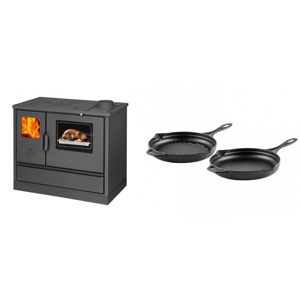 Set Küchenofen mit Backofen und Kochplatte Balkan Energy, Modell 4020, Obere Platte aus Gusseisen, Leistung 7.9kW + Gusseisen Topf Set aus 2 teilen Solagio, Black Onyx | Kaminofen - Holzofen mit Backfach | Kaminofen |