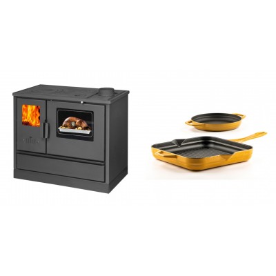 Set Küchenofen mit Backofen und Kochplatte Balkan Energy, Modell 4020, Obere Platte aus Gusseisen, Leistung 7.9kW + Gusseisen Topf Set aus 2 teilen Solagio, Dijon - Balkan Energy