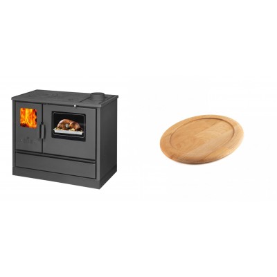 Set Küchenofen mit Backofen und Kochplatte Balkan Energy, Modell 4020, Obere Platte aus Gusseisen, Leistung 7.9kW + Holz untersetzer für ovale gusseisenpfanne Solagio HSFT1825 - Balkan Energy