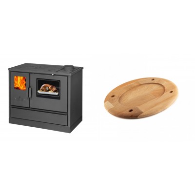 Set Küchenofen mit Backofen und Kochplatte Balkan Energy, Modell 4020, Obere Platte aus Gusseisen, Leistung 7.9kW + Holz untersetzer für ovale platte Solagio HSOISK2533, 25x33cm - Balkan Energy