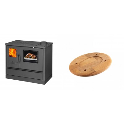 Set Küchenofen mit Backofen und Kochplatte Balkan Energy, Modell 4020, Obere Platte aus Gusseisen, Leistung 7.9kW + Holz untersetzer für ovale platte Solagio HSOISK1728, 17x28cm - Balkan Energy