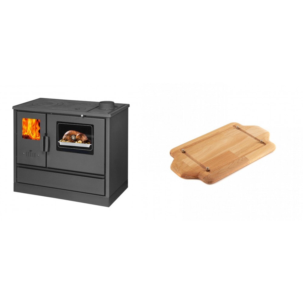 Set Küchenofen mit Backofen und Kochplatte Balkan Energy, Modell 4020, Obere Platte aus Gusseisen, Leistung 7.9kW + Holz untersetzer für mini-gusseisenplatte Solagio HSDDHP1522