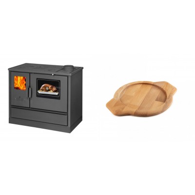 Set Küchenofen mit Backofen und Kochplatte Balkan Energy, Modell 4020, Obere Platte aus Gusseisen, Leistung 7.9kW + Holz untersetzer für gusseisenschüssel Solagio HSYKTV22 - Balkan Energy