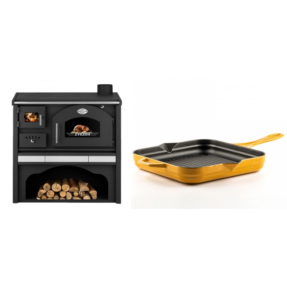 Set Küchenofen / Küchenhexe mit Backofen und Kochplatte Zvezda, Modell Classic GFS Keramik, Leistung 5.9 kW + Emaillierte grillpfanne Gusseisen Solagio, Dijon, 28х28cm