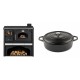 Set Küchenofen / Küchenhexe mit Backofen und Kochplatte Zvezda, Modell Classic GFS Keramik, Leistung 5.9 kW + Gusseisen Topf Flach Solagio, Black Onyx, Ф28 | Kaminofen - Holzofen mit Backfach | Kaminofen |