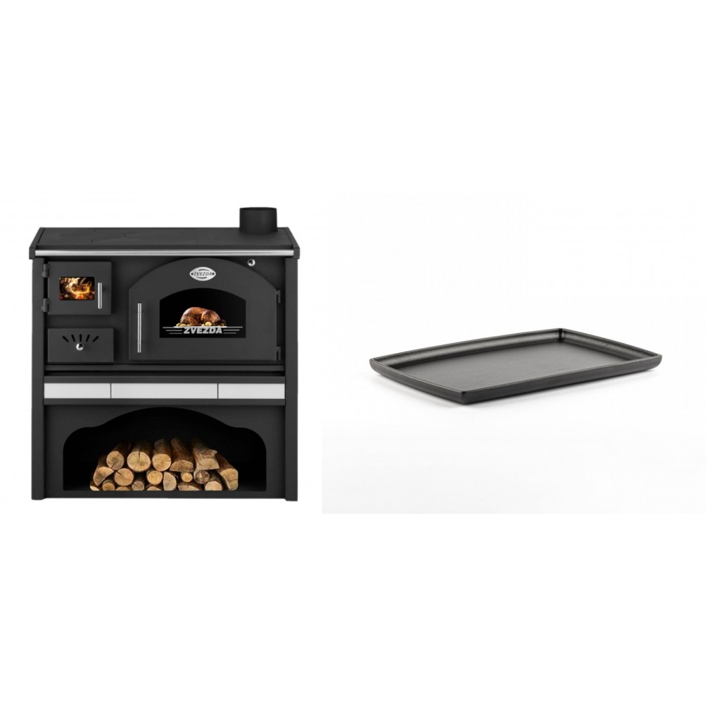 Set Küchenofen / Küchenhexe mit Backofen und Kochplatte Zvezda, Modell Classic GFS Keramik, Leistung 5.9 kW + Rechteckige Servierplatte aus Gusseisen Solagio, 21x31cm