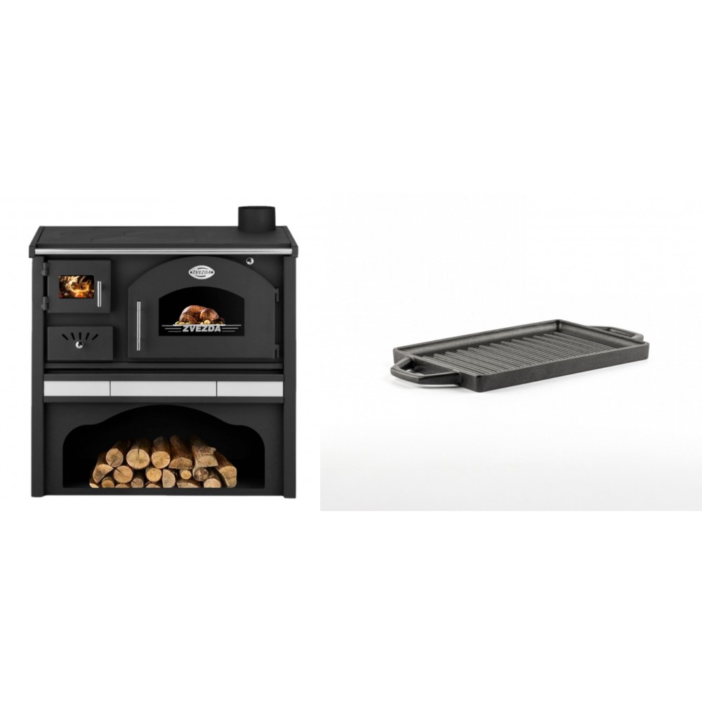 Set Küchenofen / Küchenhexe mit Backofen und Kochplatte Zvezda, Modell Classic GFS Keramik, Leistung 5.9 kW + Mini-Grillplatte aus Gusseisen Solagio, 15.5x22.5cm